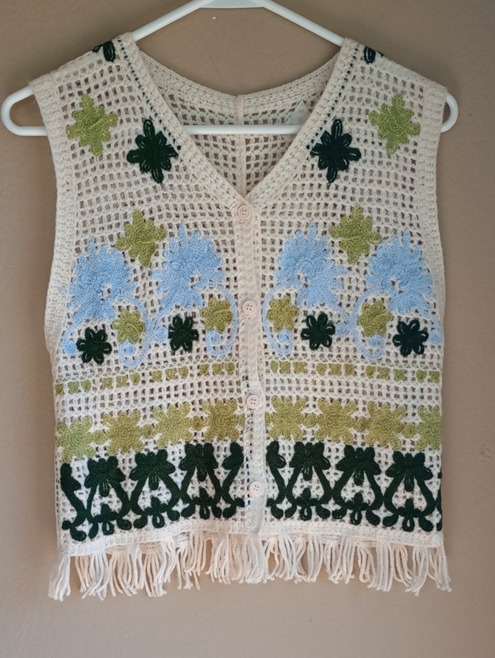 Crochet Festival Granny Fringe Boho Wester Knitted Vest Size S